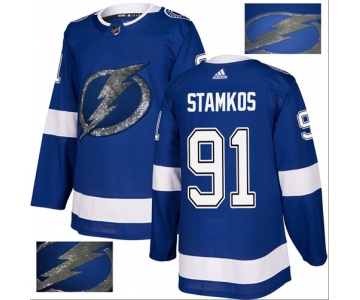 Adidas Lightning #91 Steven Stamkos Blue Home Authentic Fashion Gold Stitched NHL Jersey