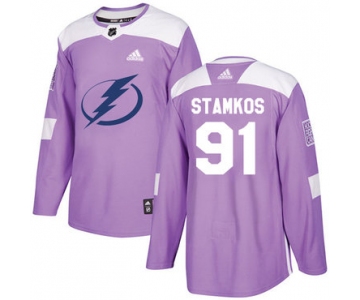 Adidas Lightning #91 Steven Stamkos Purple Authentic Fights Cancer Stitched NHL Jersey