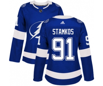 Adidas Tampa Bay Lightning #91 Steven Stamkos Blue Home Authentic Women's Stitched NHL Jersey