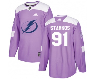 Adidas Tampa Bay Lightning #91 Steven Stamkos Purple Authentic Fights Cancer Stitched Youth NHL Jersey