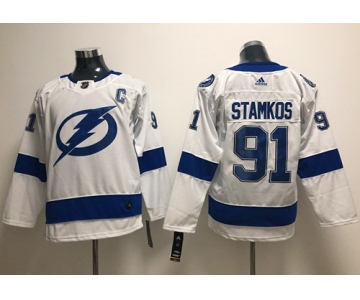 Adidas Tampa Bay Lightning #91 Steven Stamkos White Road Authentic Stitched Youth NHL Jersey