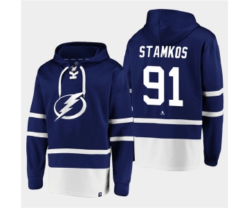 Men's Tampa Bay Lightning #91 Steven Stamkos Blue All Stitched Sweatshirt Hoodie