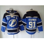 Men's Tampa Bay Lightning #91 Steven Stamkos Old Time Hockey Blue Hoodie