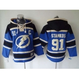 Men's Tampa Bay Lightning #91 Steven Stamkos Old Time Hockey Blue Hoodie