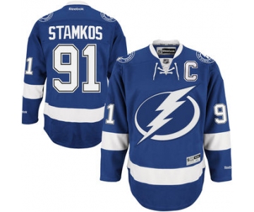 Men's Tampa Bay Lightning #91 Steven Stamkos Reebok Blue Home Captain Premier Jersey