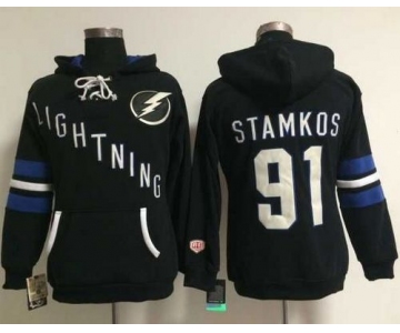 Tampa Bay Lightning #91 Steven Stamkos Black Women's Old Time Heidi NHL Hoodie