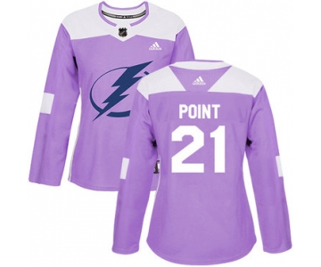 Adidas Tampa Bay Lightning #21 Brayden Point Purple Authentic Fights Cancer Women's Stitched NHL Jersey