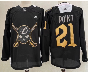 Men's Tampa Bay Lightning #21 Brayden Point Black Pirate Themed Warmup Authentic Jersey