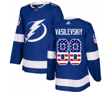 Adidas Tampa Bay Lightning #88 Andrei Vasilevskiy Blue Home Authentic USA Flag Stitched Youth NHL Jersey