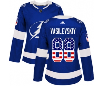 Adidas Tampa Bay Lightning #88 Andrei Vasilevskiy Blue Home Authentic USA Flag Women's Stitched NHL Jersey