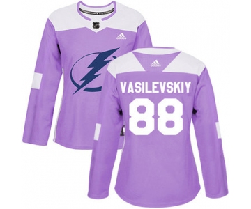 Adidas Tampa Bay Lightning #88 Andrei Vasilevskiy Purple Authentic Fights Cancer Women's Stitched NHL Jersey