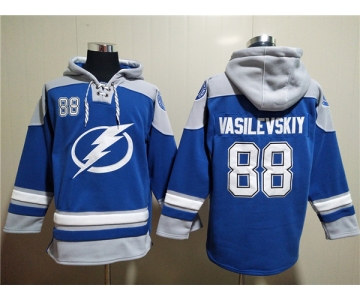 Men's Tampa Bay Lightning #88 Andrei Vasilevskiy Blue Ageless Must-Have Lace-Up Pullover Hoodie