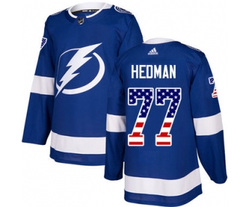 Adidas Lightning #77 Victor Hedman Blue Home Authentic USA Flag Stitched NHL Jersey