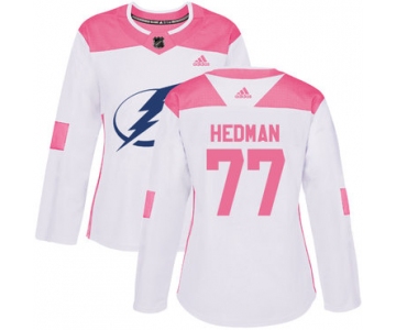 Adidas Tampa Bay Lightning #77 Victor Hedman White Pink Authentic Fashion Women's Stitched NHL Jersey