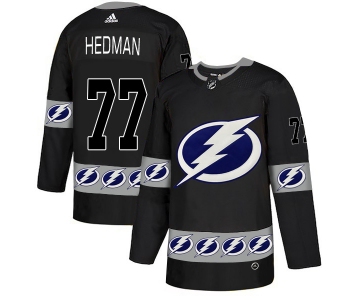 Men's Tampa Bay Lightning #77 Victor Hedman Black Team Logos Fashion Adidas Jersey