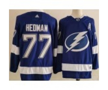 Men's Tampa Bay Lightning #77 Victor Hedman Blue Authentic Jersey