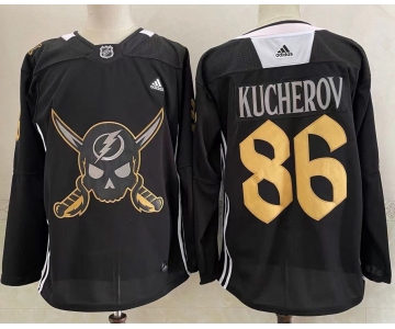 Men's Tampa Bay Lightning #86 Nikita Kucherov Black Pirate Themed Warmup Authentic Jersey