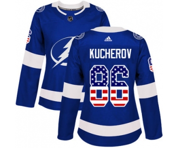 didas Tampa Bay Lightning #86 Nikita Kucherov Blue Home Authentic USA Flag Women's Stitched NHL Jersey