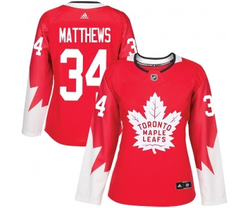 Adidas Toronto Maple Leafs #34 Auston Matthews Red Team Canada Authentic Women's Stitched NHL Jersey