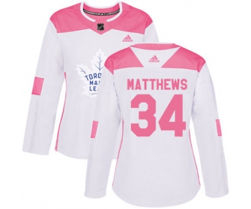 Adidas Toronto Maple Leafs #34 Auston Matthews White Pink Authentic Fashion Women's Stitched NHL Jersey