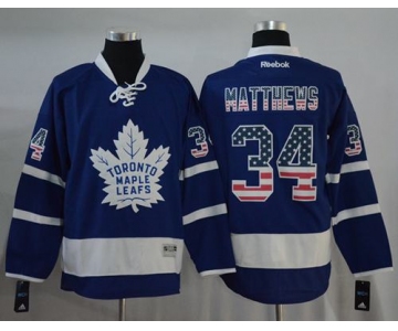 Maple Leafs #34 Auston Matthews Blue USA Flag Fashion Stitched NHL Jersey