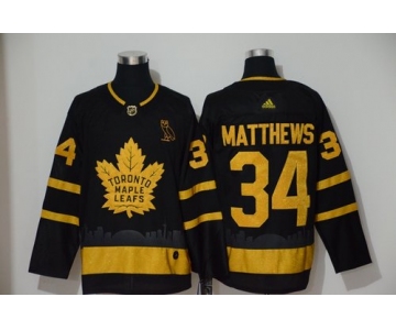 Men's Toronto Maple Leafs 34 Auston Matthews Black Gold Adidas Jersey