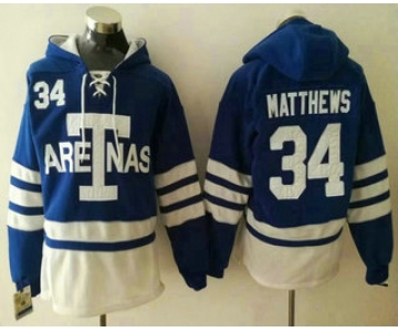 Men's Toronto Maple Leafs #34 Auston Matthews Royal Blue Arenas Stitched NHL Old Time Hockey Hoodie