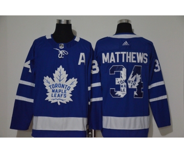 Men's Toronto Maple Leafs #34 Auston Matthews Royal Blue With Team Logo Adidas Stitched NHL Jersey