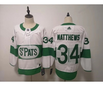 Men's Toronto Maple Leafs #34 Auston Matthews St. Pats Road Authentic Player White Jersey