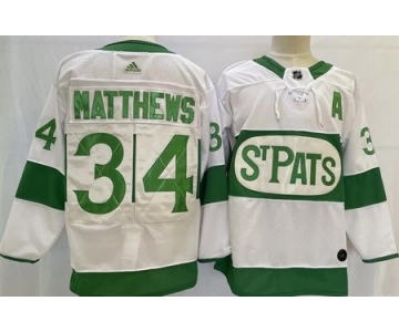 Men's Toronto Maple Leafs #34 Auston Matthews White 2019 St Pats Authentic Jersey