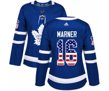 Adidas Toronto Maple Leafs #16 Mitchell Marner Blue Home Authentic USA Flag Women's Stitched NHL Jersey