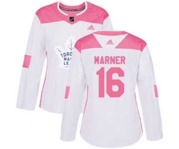 Adidas Toronto Maple Leafs #16 Mitchell Marner White Pink Authentic Fashion Women's Stitched NHL Jersey