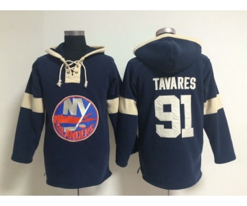 2014 Old Time Hockey New York Islanders #91 John Tavares Navy Blue Hoodie