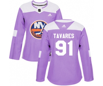 Adidas New York Islanders #91 John Tavares Purple Authentic Fights Cancer Women's Stitched NHL Jersey