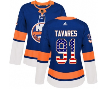 Adidas New York Islanders #91 John Tavares Royal Blue Home Authentic USA Flag Women's Stitched NHL Jersey