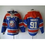 Men's New York Islanders #91 John Tavares Old Time Hockey Light Blue Hoodie