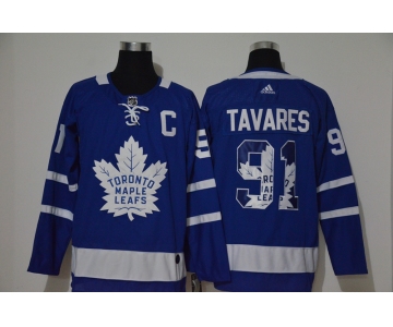 Men's Toronto Maple Leafs #91 John Tavares Royal Blue With Team Logo Adidas Stitched NHL Jersey