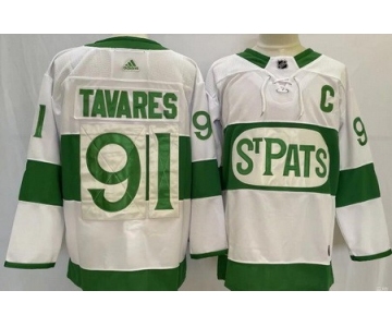 Men's Toronto Maple Leafs #91 John Tavares White 2019 St Pats Authentic Jersey