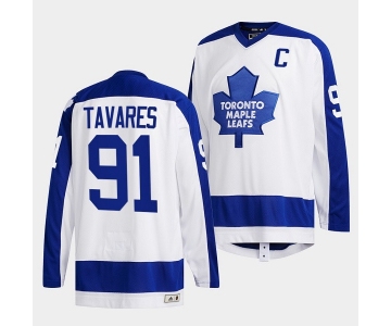 Men's Toronto Maple Leafs #91 John Tavares White Classics Primary Logo Stitched Jersey