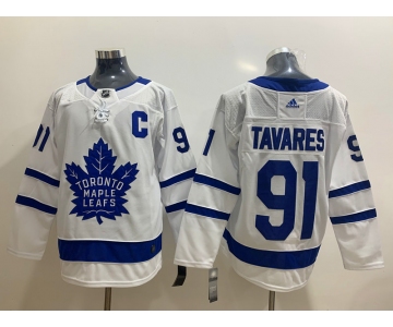 Men's Toronto Maple Leafs #91 John Tavares with C Patch White Road Stitched Adidas NHL Jersey