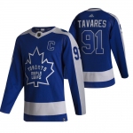 Toronto Maple Leafs #91 John Tavares Blue Men's Adidas 2020-21 Reverse Retro Alternate NHL Jersey