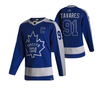 Toronto Maple Leafs #91 John Tavares Blue Men's Adidas 2020-21 Reverse Retro Alternate NHL Jersey