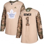 Adidas Maple Leafs #1 Johnny Bower Camo Authentic 2017 Veterans Day Stitched NHL Jersey