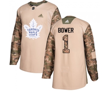 Adidas Maple Leafs #1 Johnny Bower Camo Authentic 2017 Veterans Day Stitched NHL Jersey