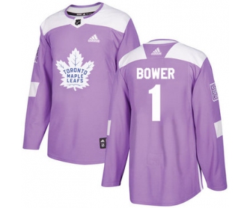 Adidas Maple Leafs #1 Johnny Bower Purple Authentic Fights Cancer Stitched NHL Jersey