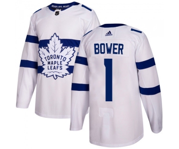 Adidas Toronto Maple Leafs #1 Johnny Bower White Authentic 2018 Stadium Series Stitched NHL Jersey