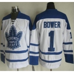 Men's Toronto Maple Leafs #1 Johnny Bower 1998-99 White CCM Vintage Throwback Jersey