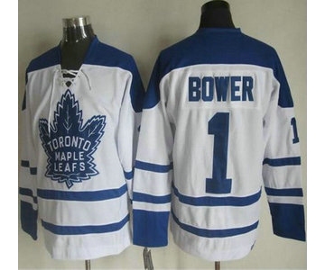 Men's Toronto Maple Leafs #1 Johnny Bower 1998-99 White CCM Vintage Throwback Jersey
