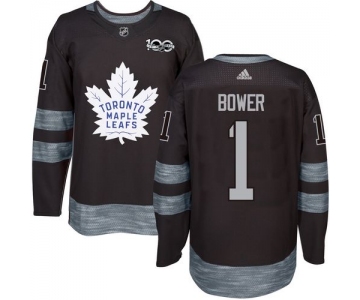 Men's Toronto Maple Leafs #1 Johnny Bower Black 100th Anniversary Stitched NHL 2017 adidas Hockey Jersey