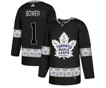 Men's Toronto Maple Leafs #1 Johnny Bower Black Team Logos Fashion Adidas Jersey